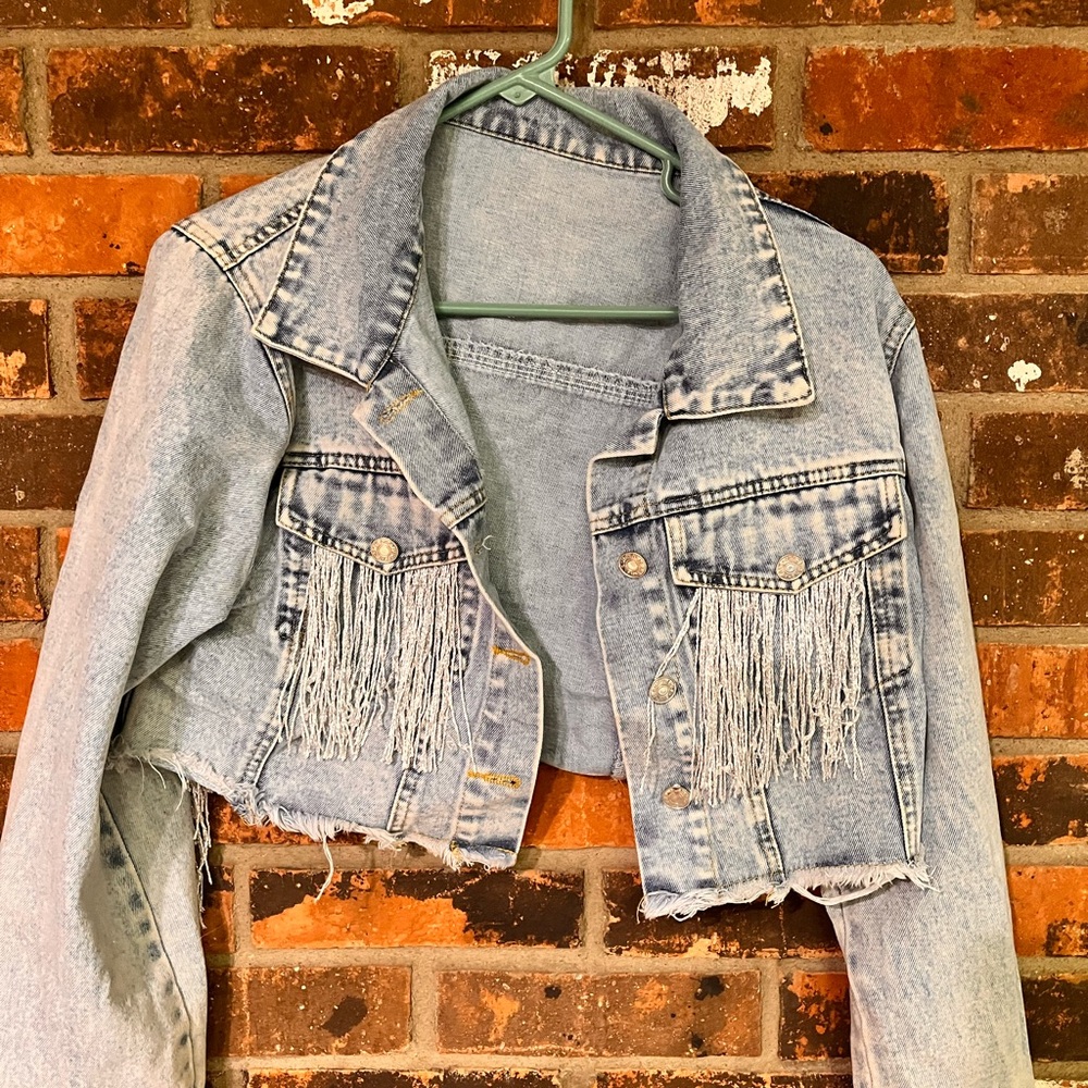 Fringe Denim Cropped Jacket